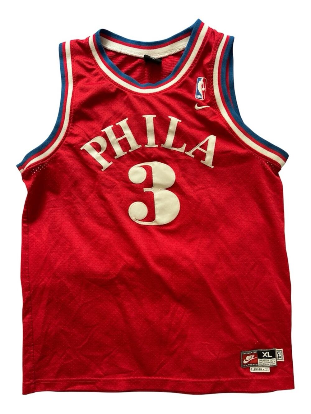 Vtg Nike Philadelphia 76ers Allen Iverson Sixers Jersey #3 XL+2 Length NBA Rare